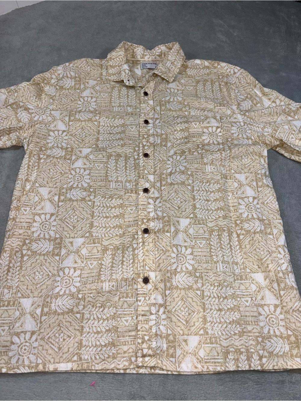 Frank and Oak Hemp Cotton Patterned Short Sleeve Camp Shirt - Size M